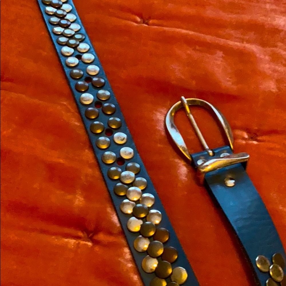 COPY - Leather belt with metal embellishments. Navy